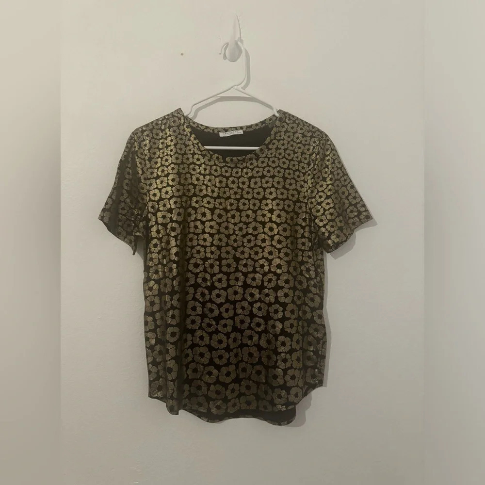EQUIPMENT FEMME Metallic Gold Flowers RILEY TEE SILK Luxe Office Dressy Size XS